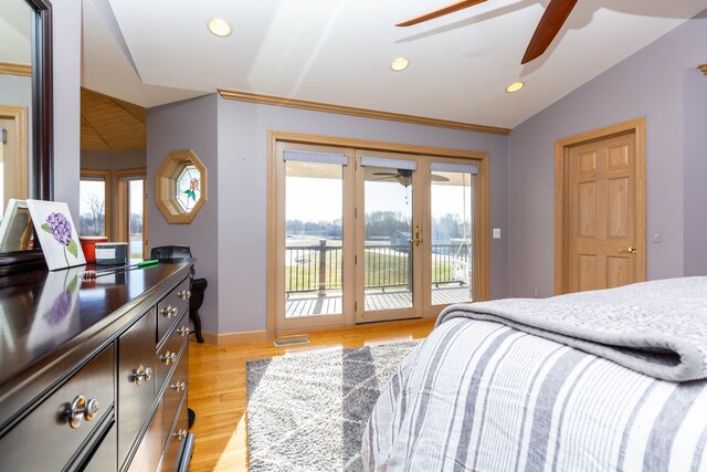 1405 S Sashabaw Rd, Ortonville, MI 48462 - bedroom featuring lofted ceiling, recessed lighting, baseboards, access to outside, and light wood finished floors