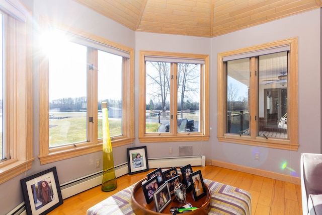 1405 S Sashabaw Rd, Ortonville, MI 48462 - living area featuring plenty of natural light, hardwood / wood-style flooring, baseboards, and a baseboard heating unit