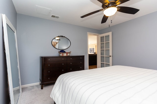 1405 S Sashabaw Rd, Ortonville, MI 48462 - bedroom with carpet, baseboards, ceiling fan, and visible vents