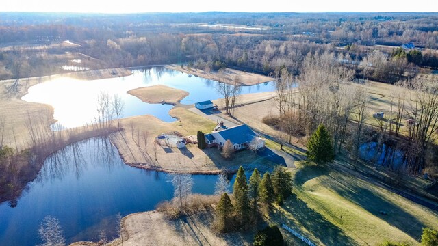 1405 S Sashabaw Rd, Ortonville, MI 48462 - drone / aerial view featuring a water view and a forest view
