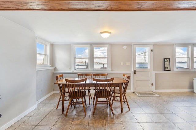 dining space featuring baseboards and light tile patterned floors