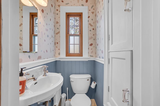 1515 W Franklin St, Jackson, MI 49203 - half bath with a sink, a wainscoted wall, wallpapered walls, and toilet