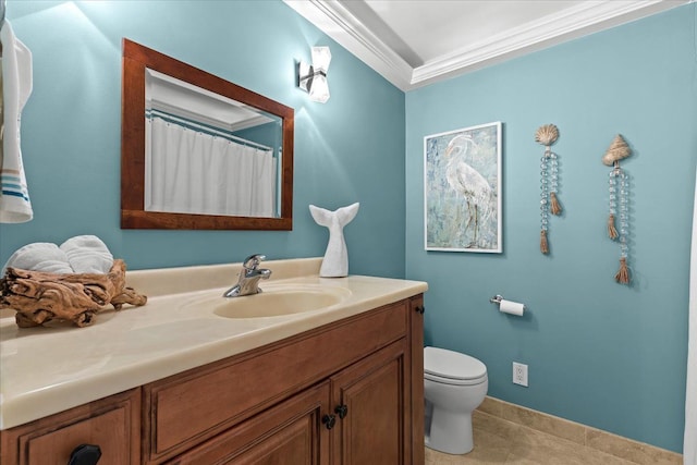 3155 Ridge Rd, White Lake, MI 48383 - bathroom with ornamental molding, vanity, toilet, tile patterned floors, and baseboards