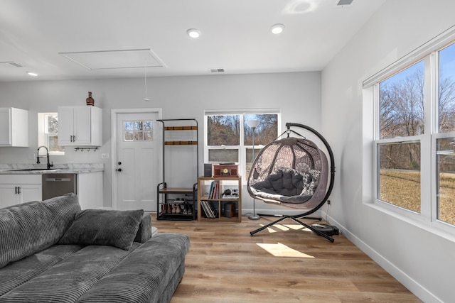 2084 W Fenwick Rd, Fenwick, MI 48834 - living area with plenty of natural light, attic access, visible vents, and recessed lighting
