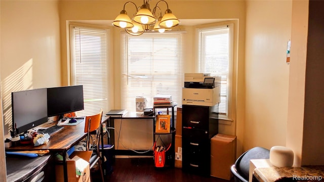 18229 Littlefield St, Detroit, MI 48235 - home office featuring a chandelier and dark wood-type flooring