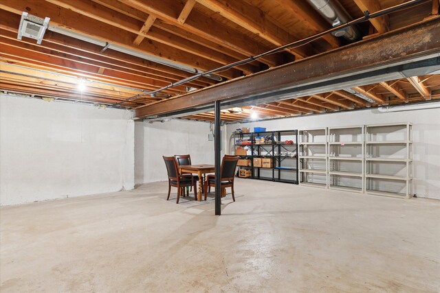 view of unfinished basement
