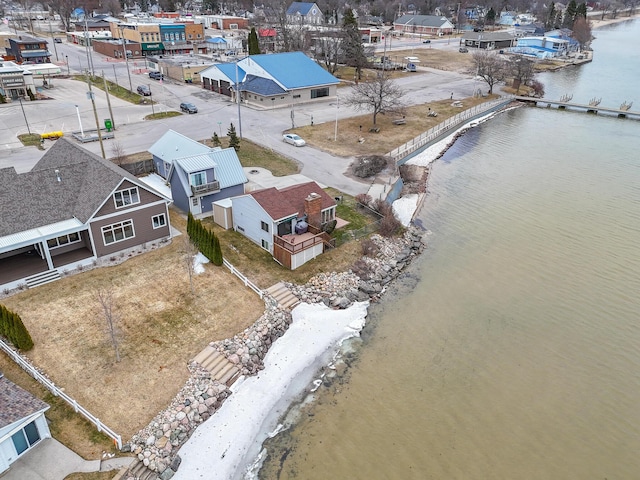 aerial view featuring a water view