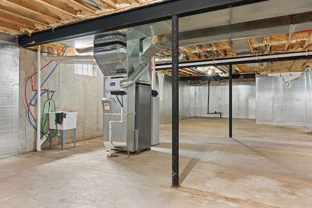 basement with heating unit