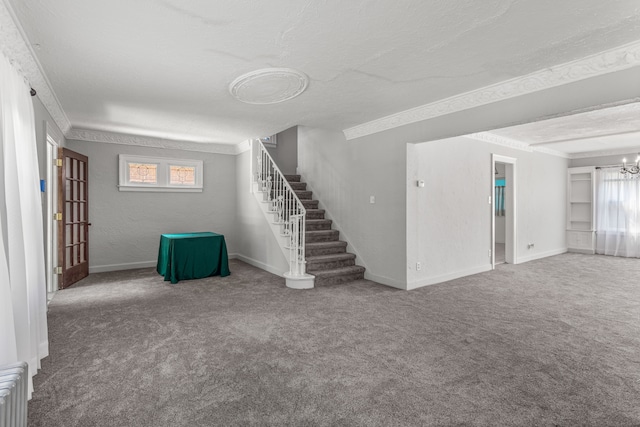 8735 Marygrove Dr, Detroit, MI 48221 - basement featuring stairway, carpet flooring, plenty of natural light, and radiator