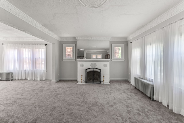 8735 Marygrove Dr, Detroit, MI 48221 - unfurnished living room featuring radiator, plenty of natural light, and carpet floors