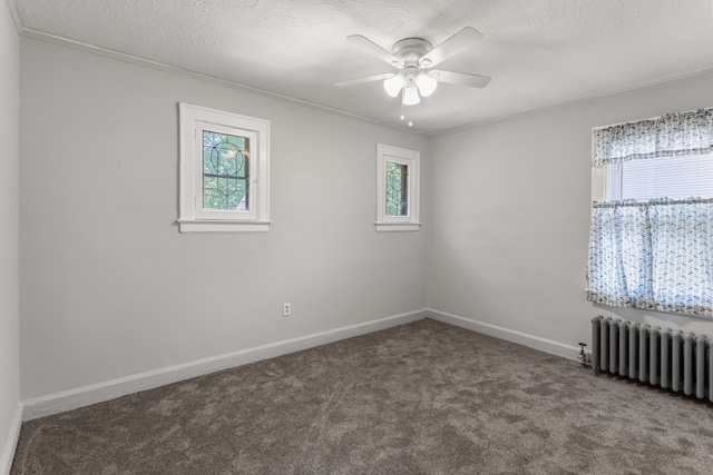 8735 Marygrove Dr, Detroit, MI 48221 - empty room featuring carpet floors, radiator, a textured ceiling, and a wealth of natural light