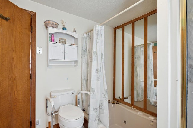 full bath featuring toilet and a textured ceiling