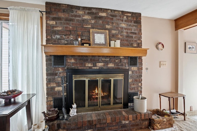 details featuring a fireplace