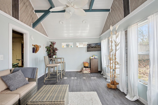 sunroom / solarium with beamed ceiling