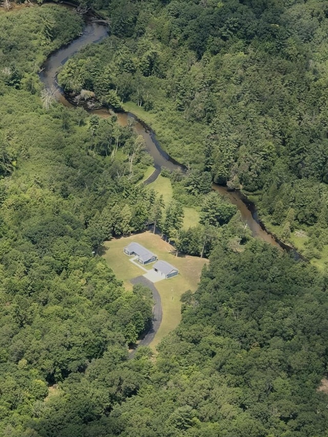 aerial view with a wooded view