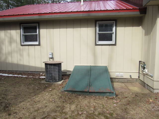 exterior space featuring central air condition unit