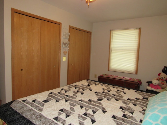 bedroom with two closets