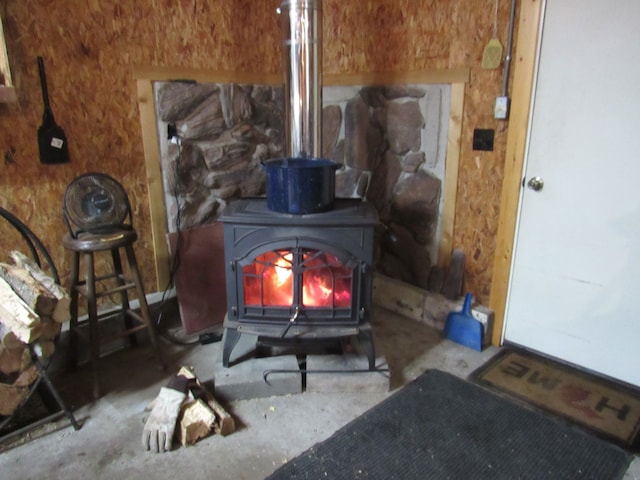 details featuring a wood stove