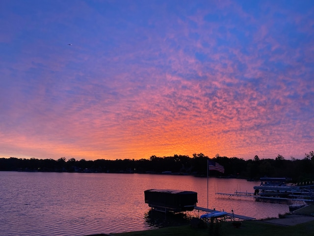 water view featuring a dock