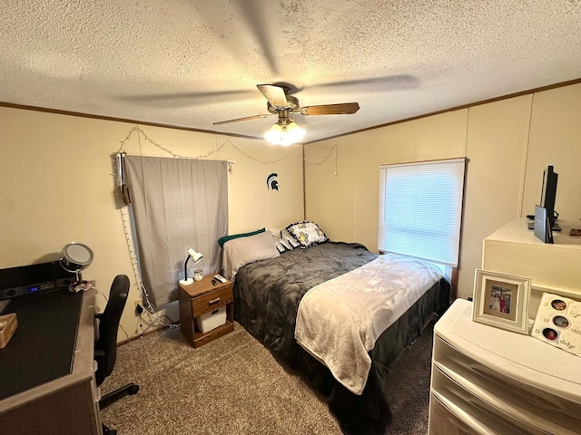 13027 Norman Rd, Brockway, MI 48097 - carpeted bedroom featuring crown molding, a textured ceiling, and ceiling fan