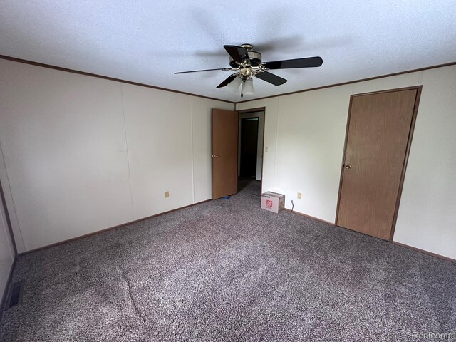 13027 Norman Rd, Brockway, MI 48097 - unfurnished bedroom with carpet floors, crown molding, a ceiling fan, and a textured ceiling