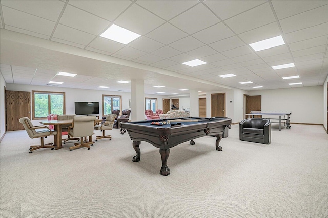 16396 M-89, Augusta, MI 49012 - rec room with carpet flooring, baseboards, pool table, and a paneled ceiling