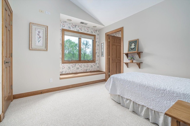 16396 M-89, Augusta, MI 49012 - bedroom featuring baseboards, carpet flooring, visible vents, and vaulted ceiling