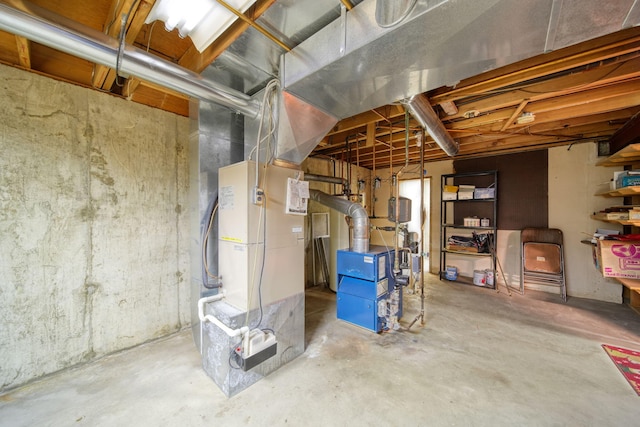 unfinished basement with heating unit