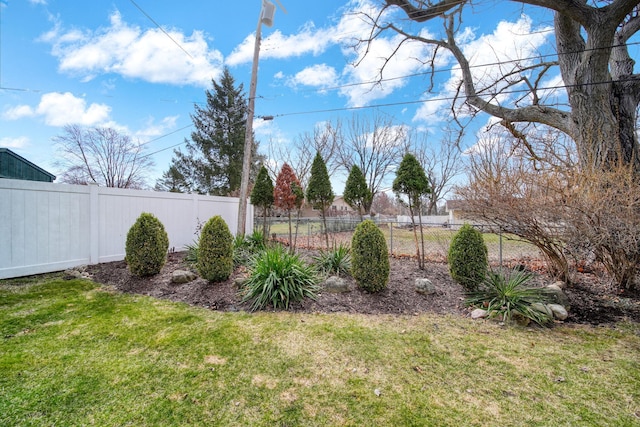 view of yard with a fenced backyard