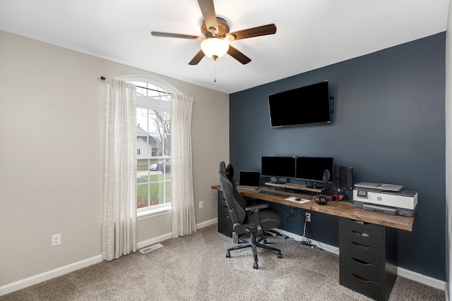 33172 Swallow Dr, Rockwood, MI 48173 - carpeted office space with a wealth of natural light, a ceiling fan, visible vents, and baseboards
