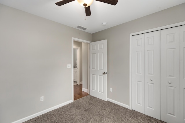 33172 Swallow Dr, Rockwood, MI 48173 - unfurnished bedroom featuring a ceiling fan, a closet, carpet, baseboards, and visible vents