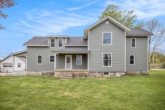 31585 Michigan Ave, Leonidas, MI 49066 - back of house featuring a lawn, roof with shingles, and covered porch