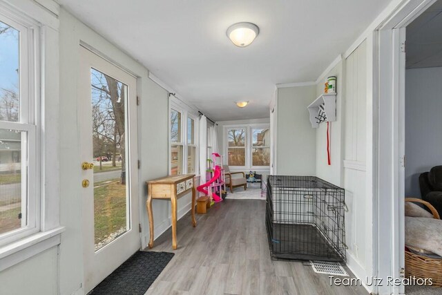 hall featuring a wealth of natural light and wood finished floors