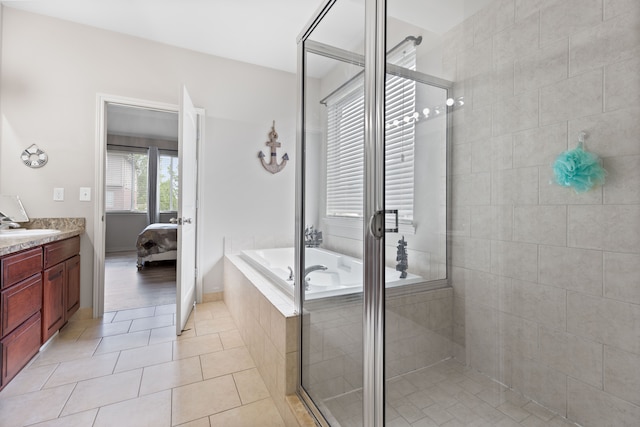 18277 Crenshaw Dr, Macomb, MI 48042 - ensuite bathroom featuring a shower stall, vanity, tile patterned floors, and a garden tub