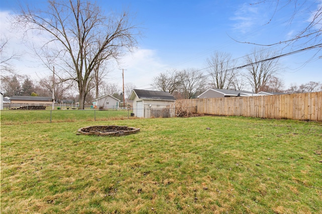 142 E Glass Rd, Ortonville, MI 48462 - view of yard featuring a fire pit and a fenced backyard