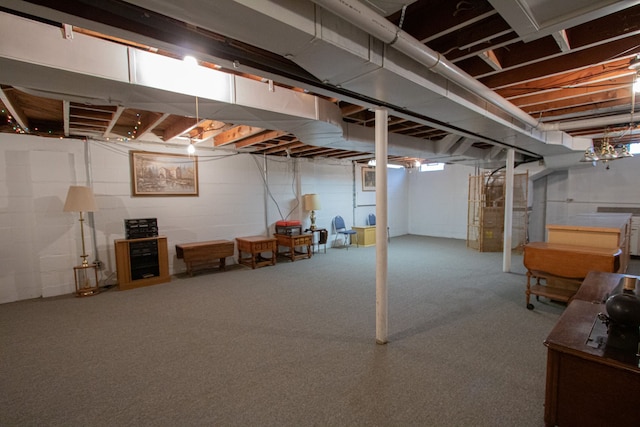 view of unfinished basement