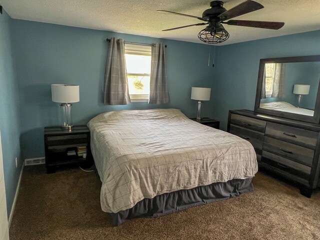 6201 E Holly Rd, Holly, MI 48442 - carpeted bedroom featuring a ceiling fan, visible vents, and a textured ceiling