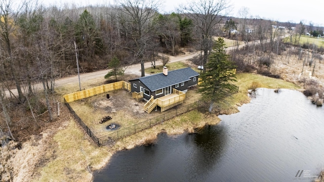 aerial view featuring a water view