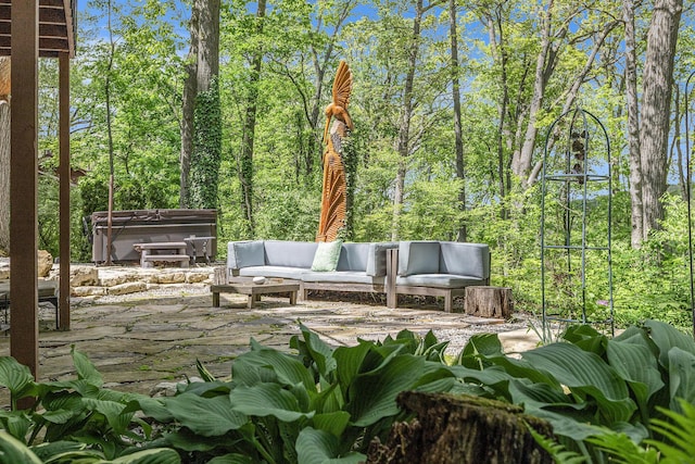 403 Riverview Dr, Ann Arbor, MI 48104 - view of patio with a hot tub and an outdoor living space