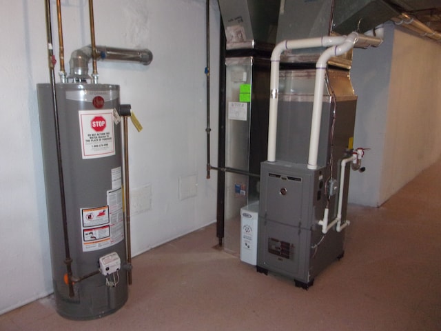 utilities with heating unit and gas water heater