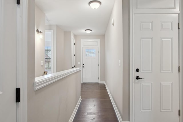 30909 Asbury Hill Ct, New Hudson, MI 48165 - hall with baseboards, dark wood-style floors, and a wealth of natural light