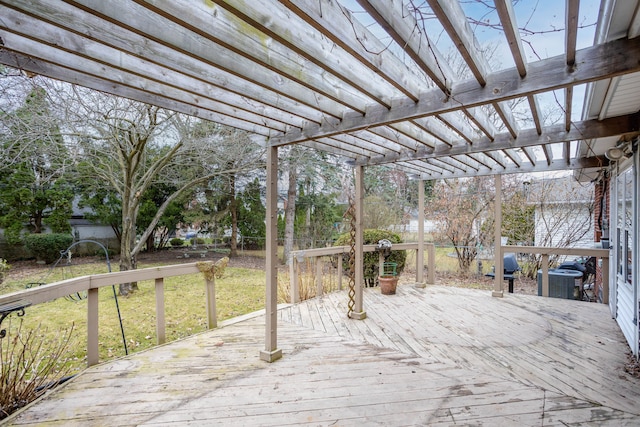 341 Ridgemont Rd, Grosse Pointe Farms, MI 48236 - wooden terrace featuring a lawn, central AC unit, and a pergola