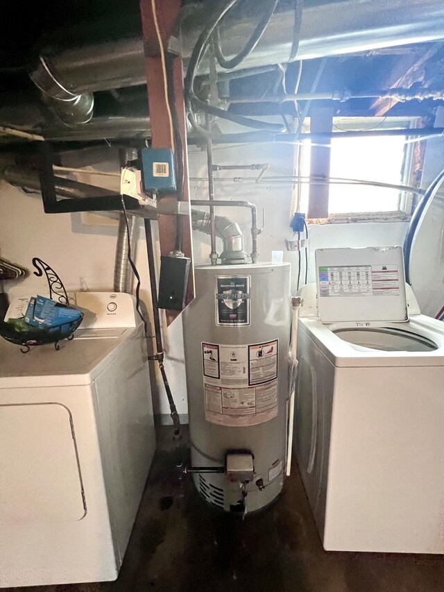 4480 Stanton Blvd, Montague, MI 49437 - laundry area featuring water heater, laundry area, and washing machine and clothes dryer