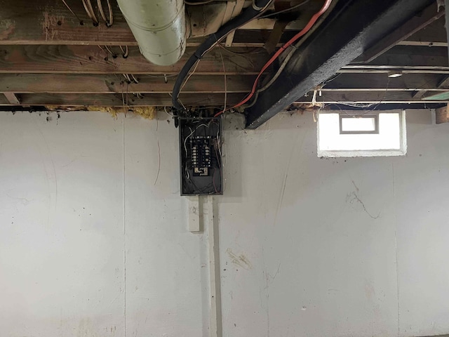 basement featuring electric panel