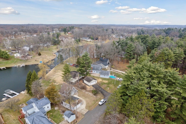 aerial view featuring a residential view and a water view
