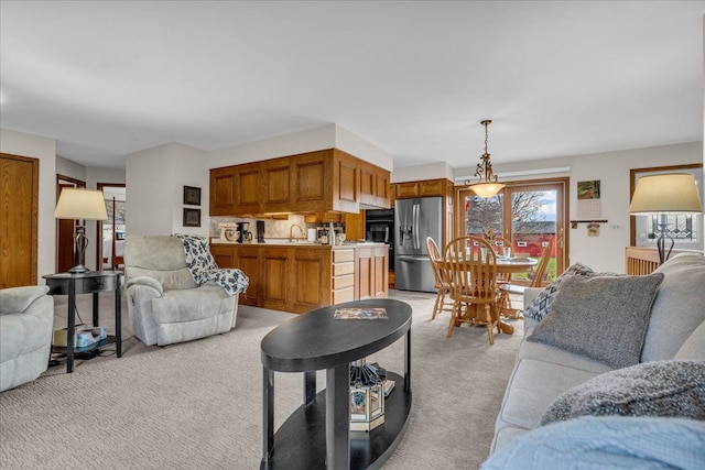 living room with light carpet