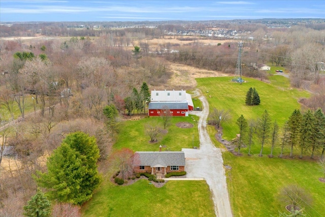 birds eye view of property featuring a rural view