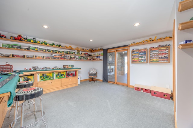 8366 Lynwood Ln, Mecosta, MI 49332 - playroom featuring baseboards, carpet floors, and recessed lighting