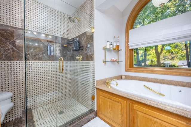 8366 Lynwood Ln, Mecosta, MI 49332 - full bathroom featuring a garden tub, toilet, and a stall shower