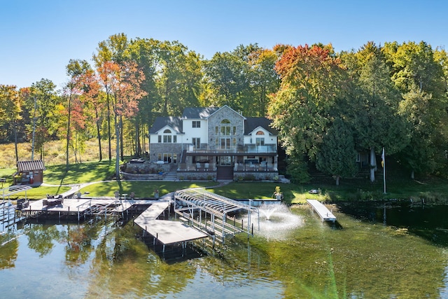 8366 Lynwood Ln, Mecosta, MI 49332 - dock area featuring a water view and a yard